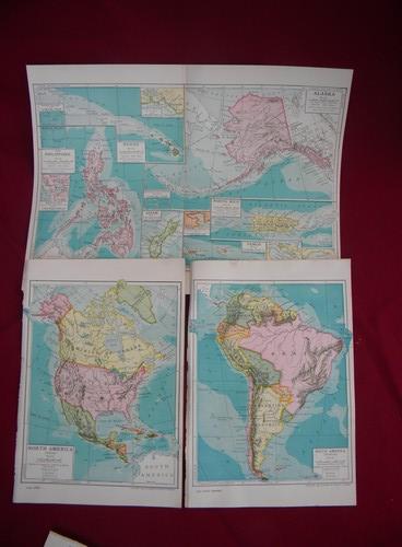 antique world maps, 1903 full color litho plates Europe, Africa etc.