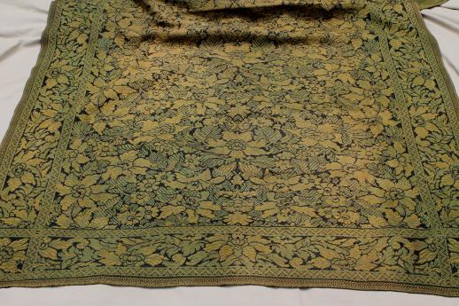 antique woven cotton tapestry, carpet / table cover rug, turn of the century vintage