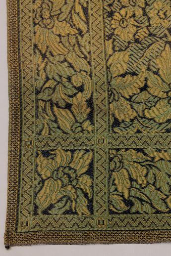 antique woven cotton tapestry, carpet / table cover rug, turn of the century vintage