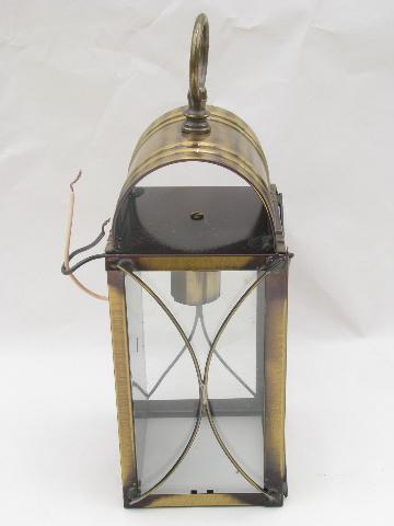 antiqued solid brass & glass lantern candle sconce wall light fixture