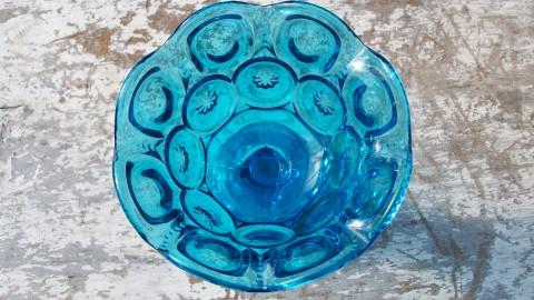 aquamarine blue moon and Stars glass vintage candy dish