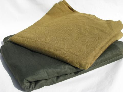 army drab green twill & khaki cotton / rayon shirting, retro vintage fabric lot