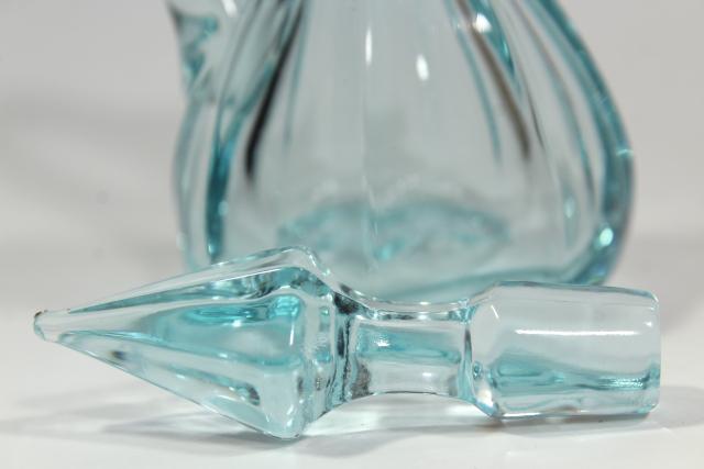 art deco elegant glass cruet bottle, pale blue vintage Heisey or Imperial glass