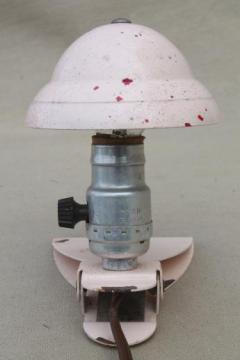 art deco metal helmet shade clip-on book light, vintage electric reading lamp