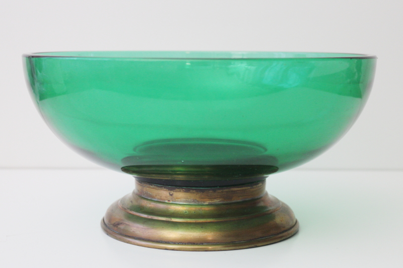 art deco vintage Emerald Glo green glass console bowl flower centerpiece Paden City glassware