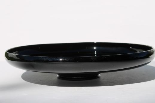 art deco vintage black glass centerpiece vase & shallow flower bowl