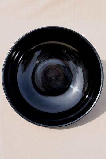 art deco vintage ebony black glass bowl, jet black flower bowl with tarnished silver