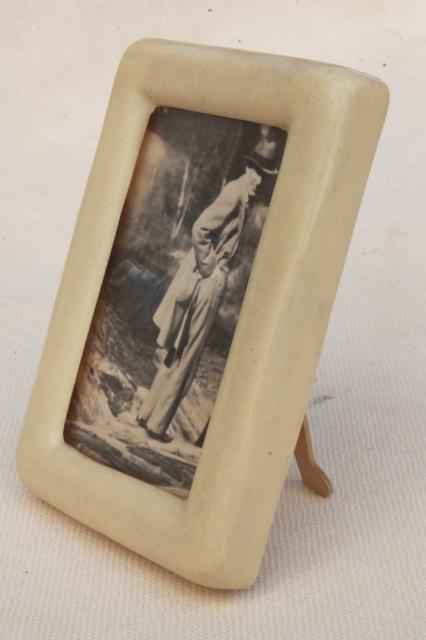 art deco vintage french ivory celluloid picture frame w/ old black & white photo, handsome gent!