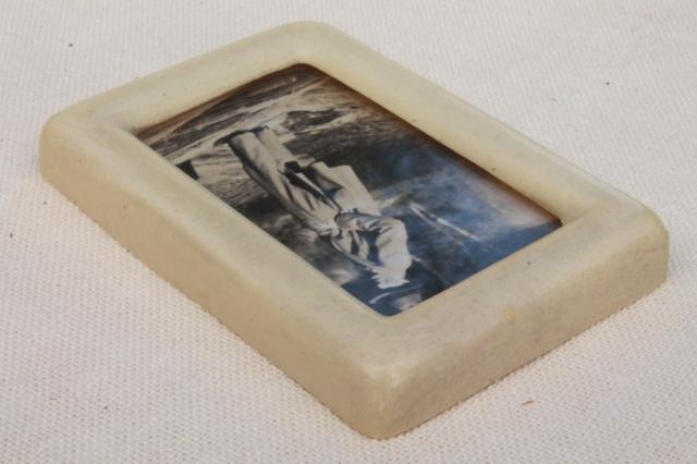 art deco vintage french ivory celluloid picture frame w/ old black & white photo, handsome gent!