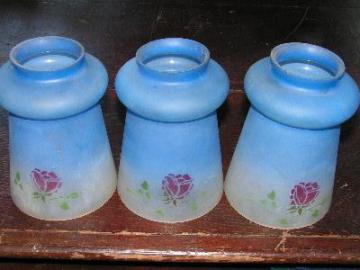 art deco vintage glass shades blue with roses