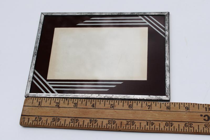 art deco vintage photo / picture frame, reverse painted glass mat, minimalist frame