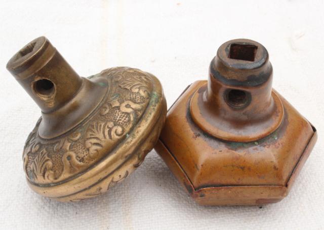 art nouveau antique brass door knobs, original patina aesticic vintage hardware lot 