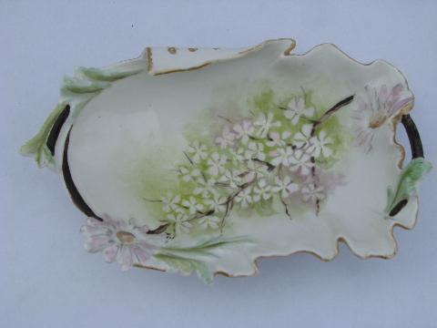 art nouveau asymetrical china handkerchief dish, flowering tree branch