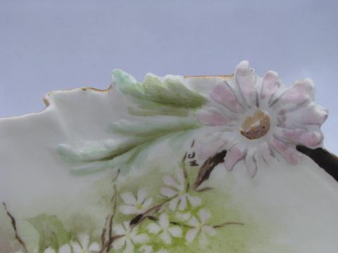 art nouveau asymetrical china handkerchief dish, flowering tree branch