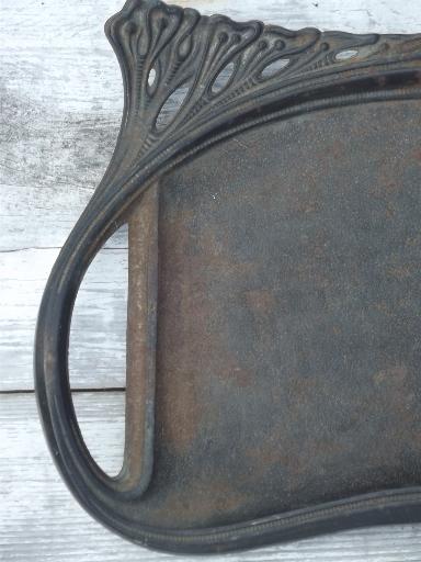 art nouveau  cast iron tray w/ handles, vintage EMIG antique reproduction?