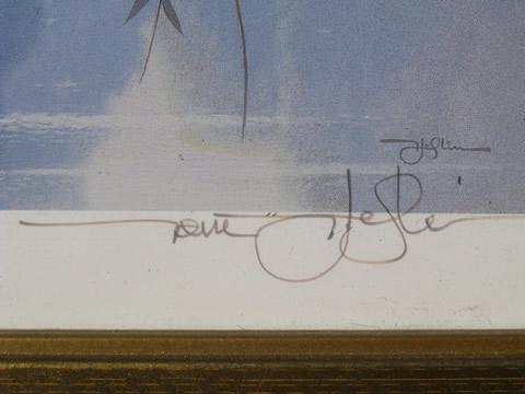 artist signed vintage bird print, doves on a branch / Rene Heflin