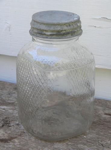 assorted old glass hoosier vintage pantry storage jars, blanks for labels