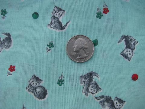 baby animals vintage 1940s - 50s cotton fabric, kittens print