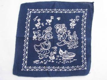 baby ducks print cotton child's hanky, little vintage bandana handkerchief