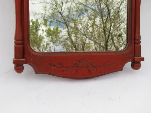 barn red paint, plastic 'carved wood' frame w/ mirror, vintage country