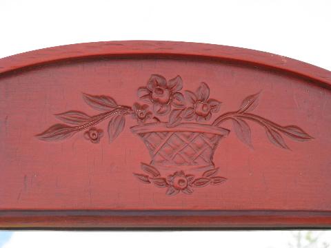 barn red paint, plastic 'carved wood' frame w/ mirror, vintage country