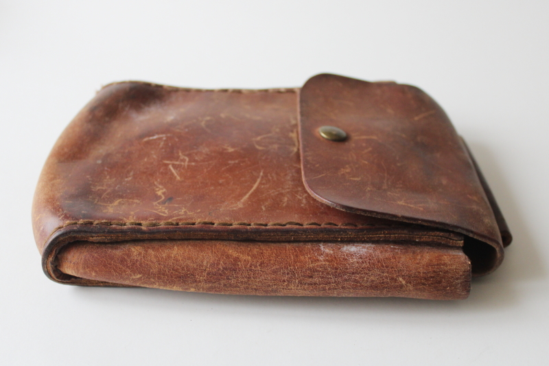 beat up authentic vintage leather belt bag, tool or instrument case, steampunk adventurer purse