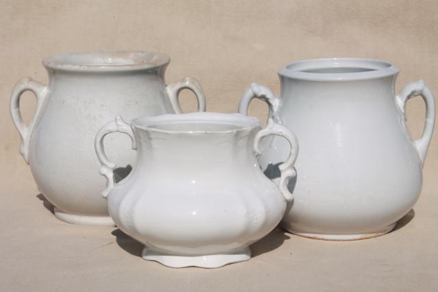 beautiful shabby old ironstone china sugar bowls & biscuit jars for vases