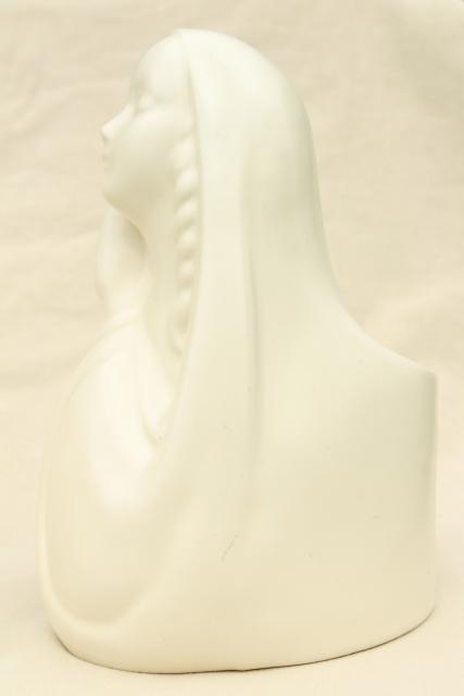 beautiful vintage Madonnas, matte white pottery Mary planter vases, large religious statues