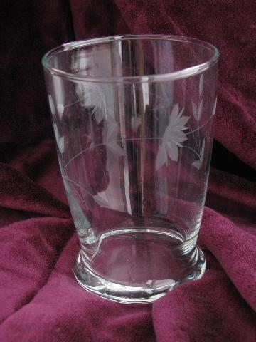 bellflower etched glass tumblers, set of 6 vintage wheel-cut glasses