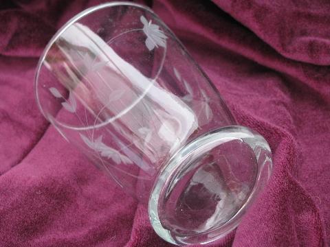 bellflower etched glass tumblers, set of 6 vintage wheel-cut glasses