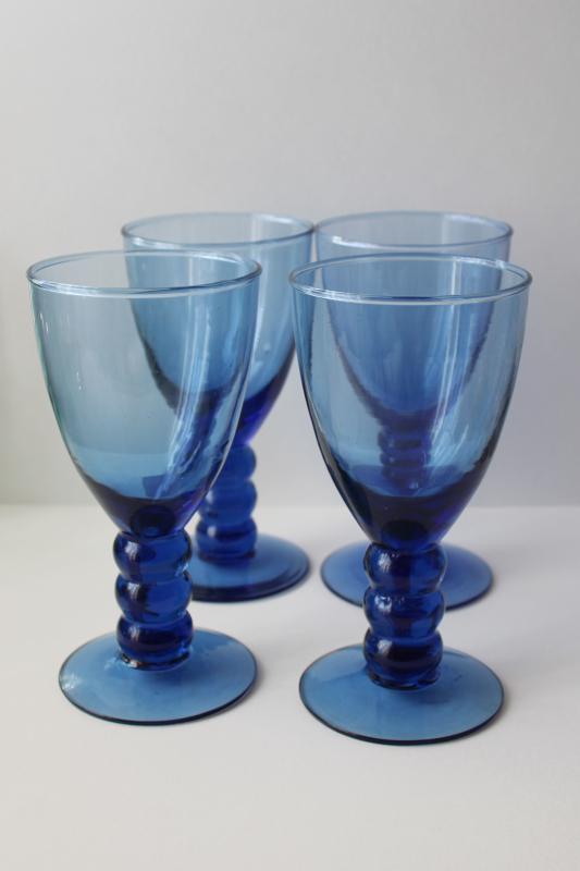 big chunky wine glasses, rustic modern casual stemware cobalt blue goblets
