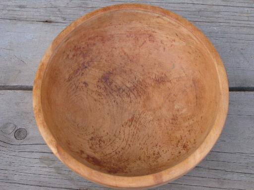 big old hard maple wood bowl, vintage hand-turned wooden salad bowl