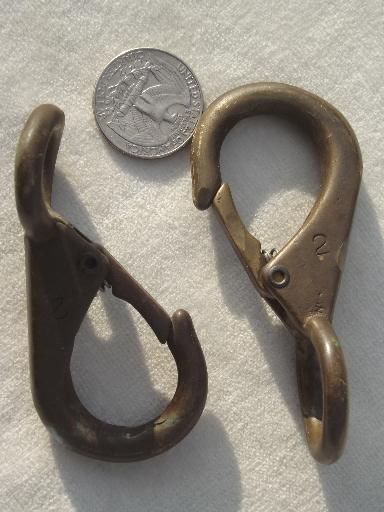 big old solid brass clips, lobster claw spring clasp hardware fittings