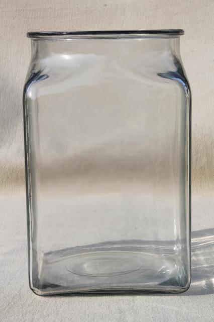 big old square glass churn jar or store counter canister for peanuts or candy