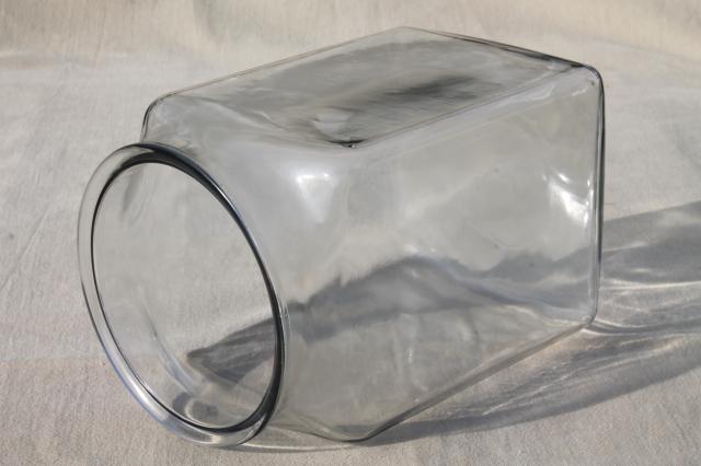 big old square glass churn jar or store counter canister for peanuts or candy