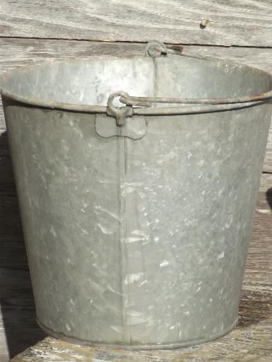 big old zinc metal farm pail, primitive vintage dairy or garden bucket