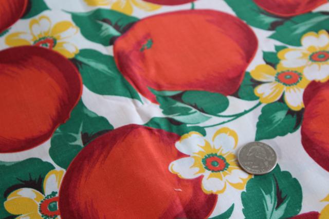 big red apple print vintage cotton fabric, farmhouse country kitchen style!