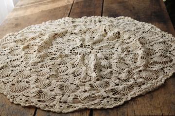 big round vintage lace doily or tablecloth pineapple pattern crochet, retro boho wall art decor