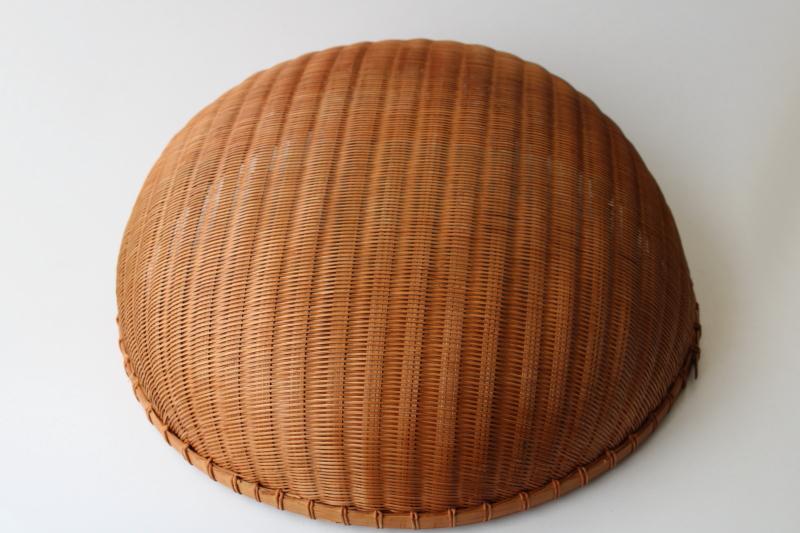 big round winnowing basket, woven bamboo bowl retro vintage bohemian mod decor