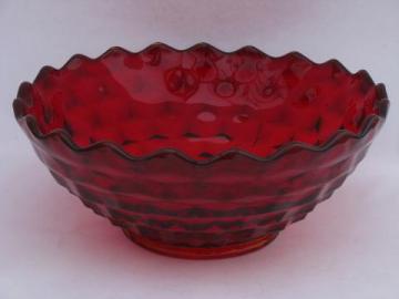 big ruby red Fostoria American cube pattern salad / punch bowl