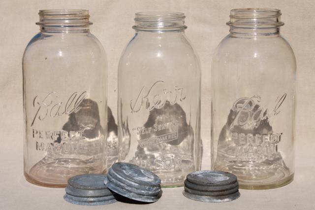 big two quart size glass mason jars, vintage canning jar kitchen canisters