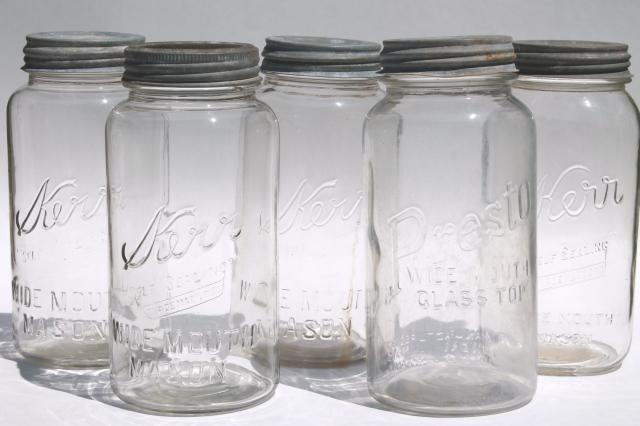 big two quart size glass mason jars, vintage canning jar kitchen canisters