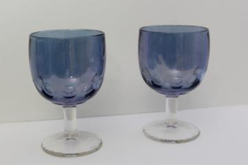 big wine glasses or water goblets, vintage blue colored stain glass flashed color