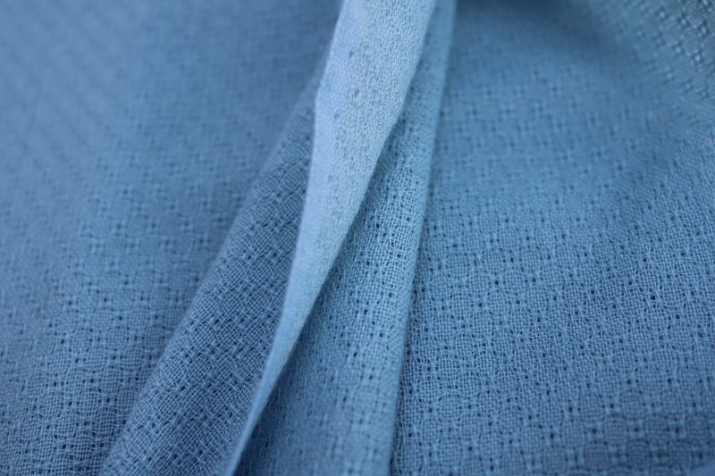 birdseye texture crepe or challis fabric in sky blue, vintage wool rayon blend material