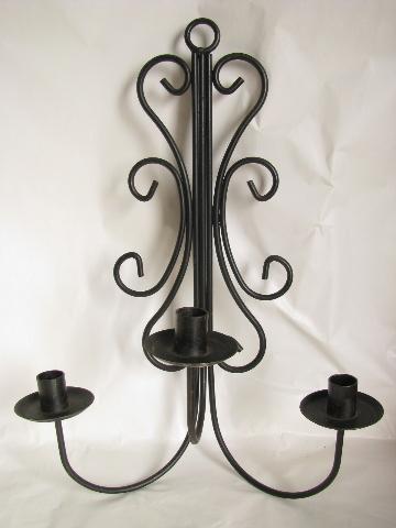 black iron candelabra wall sconces, vintage candle sconce pair