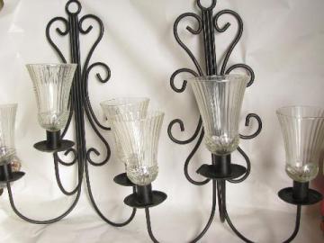 black iron candelabra wall sconces, vintage candle sconce pair