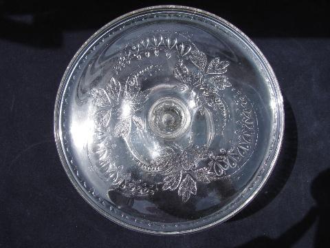 bleeding hearts floral, antique 19th century vintage pressed glass cake stand