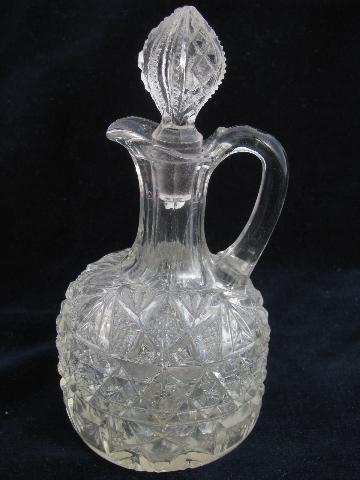 blown & pressed antique pattern glass cruet bottles w/ stoppers, EAPG jug