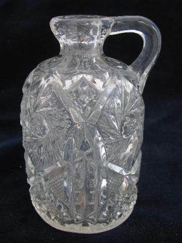 blown & pressed antique pattern glass cruet bottles w/ stoppers, EAPG jug