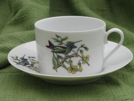 blue bird and flowers 50s 60s vintage GDA Limoges china cup and saucer set
